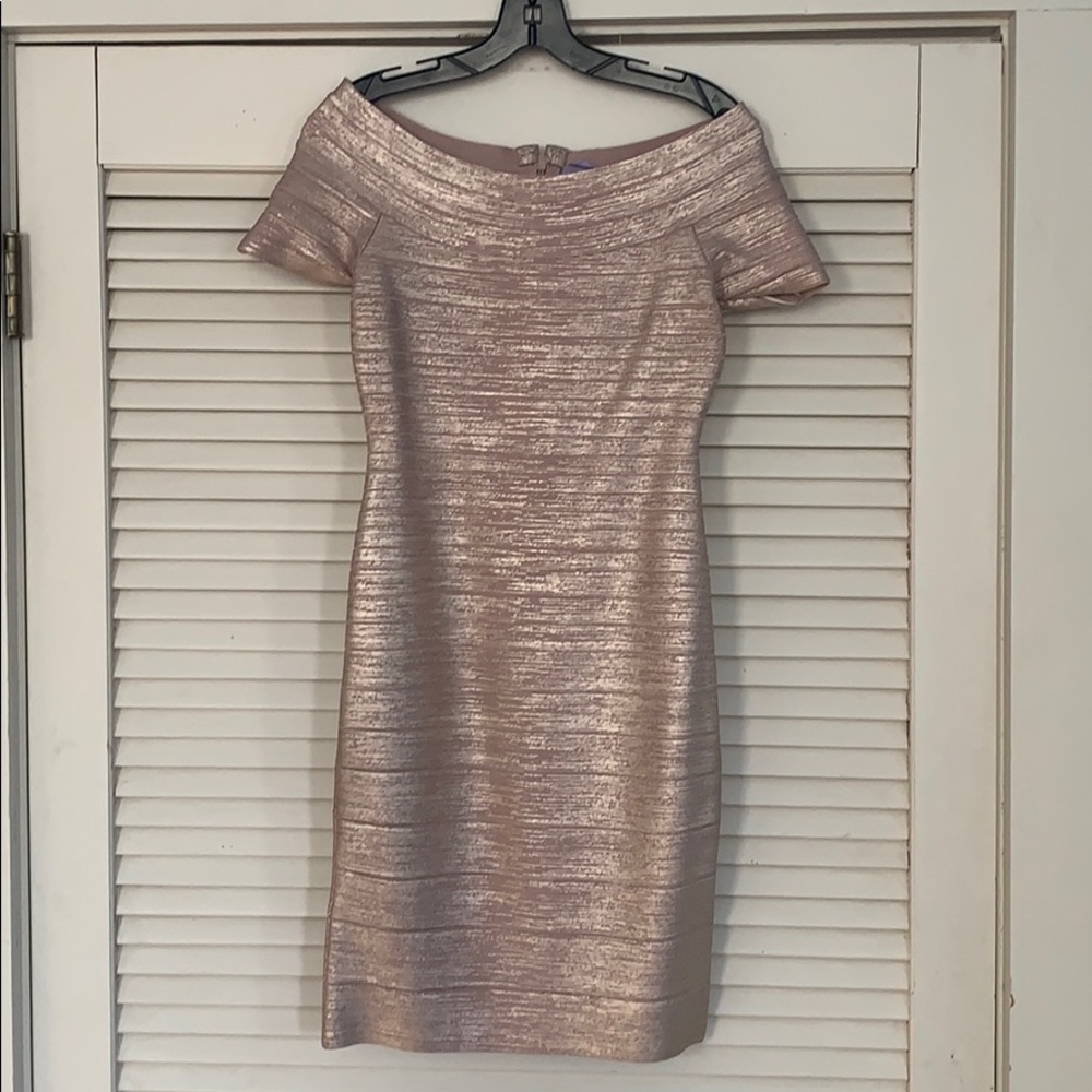 Herve Leger Rose Gold Bandage Dress in Metallic